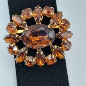 Vintage Autumn Browns Rhinestone Brooch 2".